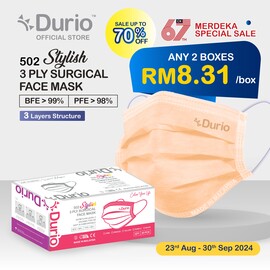 Durio 502 Stylish 3 Ply Surgical Face Mask - Orange -(50pcs)